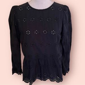 Madewell Black Cotton Eyelet Peplum Blouse S